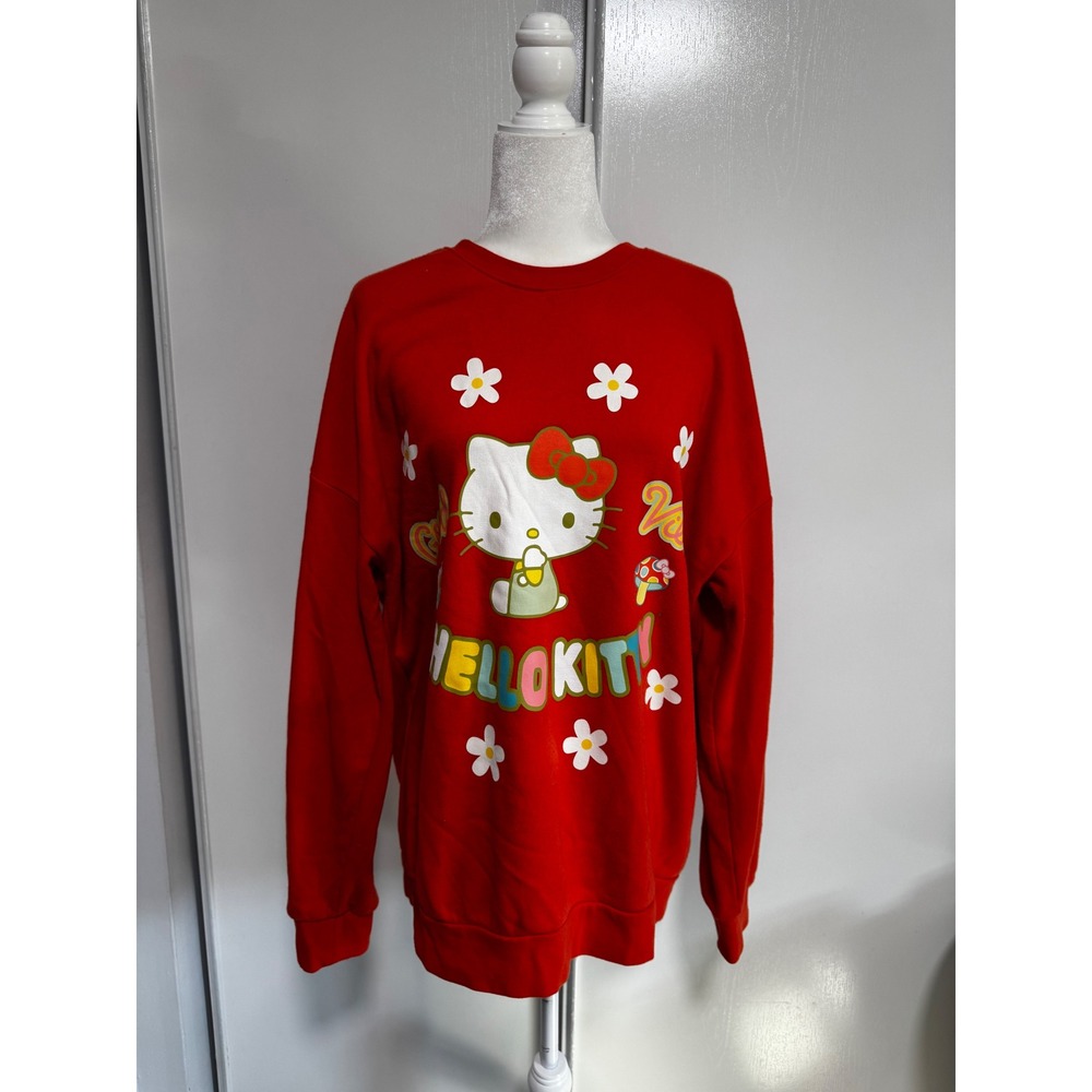Hello Kitty by Sanrio Red Sweatshirt Good Vibes Floral Graphic Pullover XL